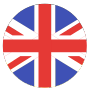 Okrągła ikona flagi Zjednoczonego Królestwa, przedstawiająca niebieskie tło z czerwonymi i białymi krzyżami otoczonymi bielą i czerwienią, znana jako Union Jack.