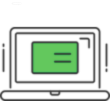 Ilustracja otwartego laptopa z zielonym prostokątnym oknem na ekranie, na którym znajdują się dwie poziome linie reprezentujące tekst. Minimalistyczny projekt w czerni i zieleni przywołuje wydajność przechowalni bagażu Warszawa.